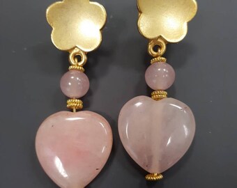 Peach blossoms, pendant earrings.