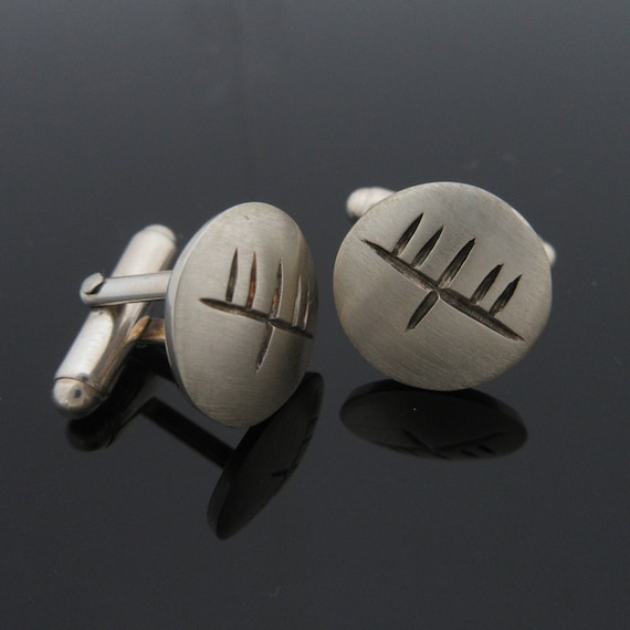 Handcrafted Silver Ogham Cufflinks - Pesonalised Jewelry - Unique Jewelry -Wedding Father's Day - Groomsman - Bestman