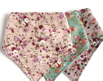 Floral Bandana Bib Set, Baby Bibs Gift Set, Bandana Bibs Gift Set, Floral Bib Set, Baby Girl Bib Set, Baby Shower Gift Set, Drool Bib