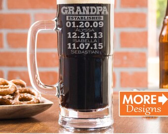 Beer Glass, Pint, Grandfather Gift, Grandpa Est, Grandpa Established Glass, Gift From Daughter, Personalized Beer Glass, Custom Pint Glasses