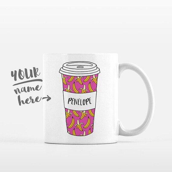 Banana Mug Pattern Tumbler Cup Drawing Personalized Mug Custom Coffee Mug Name Coffee Cup Personalized Gift for Kids Banana Gift for Girl