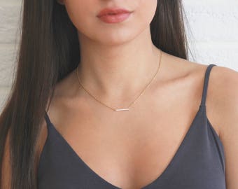 Diamond Bar Necklace • Gold Cubic Zirconia Layering Necklace • Mini Gold Bar Necklace