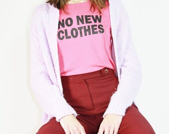 Pink No New Clothes Logo Shirt / Repurposed Zero Waste Clothing / S Small