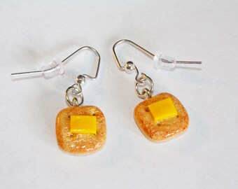 Cheese and Cracker Earrings | Polymer Clay Earrings | Kawaii Jewelry | Food Jewelry | Miniature Food Jewelry | Breakfast Jewelry
