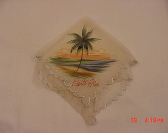 Vintage Puerto Rico Hand Painted Handkerchief 17 - 1333