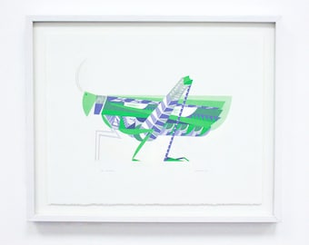 Silkscreen, "Grasshopper" Geometric Large Original Screenprint, Hand printed, Limited Edition of 20 only