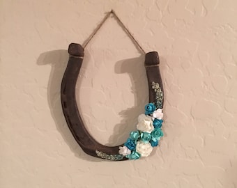 Large brown and teal horseshoe for home