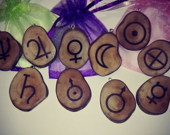 Planet Earth Sun Moon Mars Jupiter Celestial Symbol Necklace Wooden Charm Brown Eco Friendly Handmade Personalised Charms Jewellery #Etsy