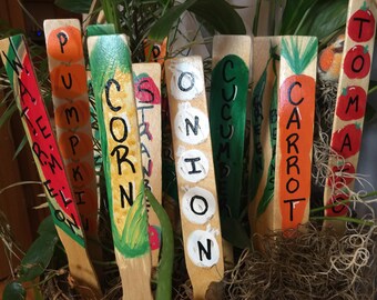Hand Painted Garden Signs-Set of 12 Markers-Garden Stakes-Hand Painted-Garden Markers-Plant-Plant Labels-Vegetables-Garden-C