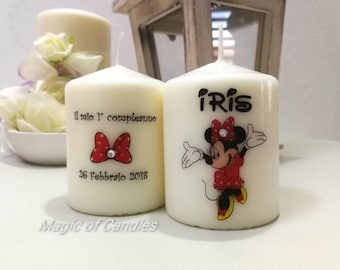Candles custom Wedding Favors for first birthday, with Minnie Mouse.
