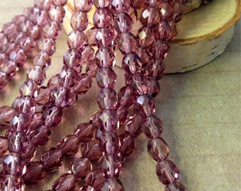 BERRY JAM 6mm Firepolish Mid Amethyst Czech Glass Faceted Rounds - Purple Beads Lavender Beads Purple Glass Beads - Qty 25 (6-049)