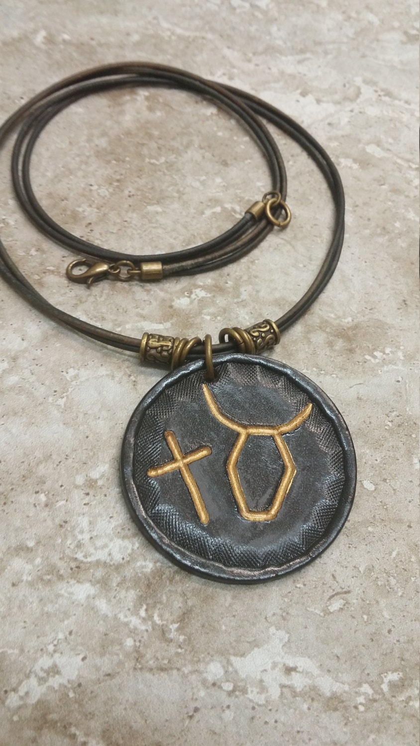 Aleph Tav In Paleo Hebrew Alpha Omega Leather Necklace