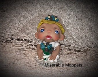 BRIDE mini moppet, ooak doll, one of a kind, ooak, handmade sculpture, polymer clay art doll,