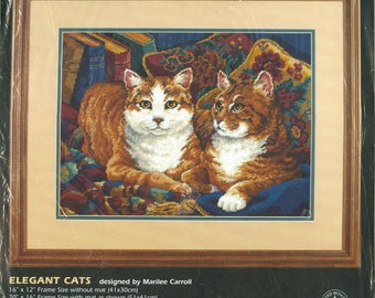 1997 Elegant Cats NIP DIY Needlepoint Kit by Designer Marilee Carroll 16" x 12" Frame size without mat - Dimensions Kit 2454