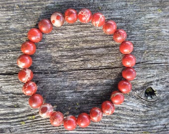 Red Sea Sediment Jasper Bracelet/ Jasper bead bracelet/ gemstone bead bracelet/ unisex bracelet/ boho-inspired bracelet/ arm-candy