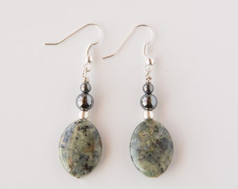 Agate Earrings, Gemstone Earrings, Reiki Infused, Reiki Earrings, Reiki Jewelry, Hematite, Silver Earrings, Unique Earrings, Dangle Earrings