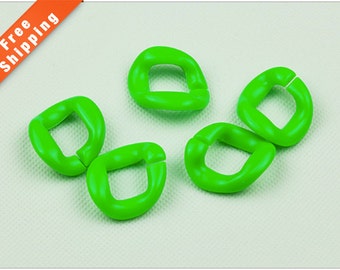 FreeShipping-50PCS Fluorescent Green Chunky Acrylic Chain Link, Chunky Plastic Chain, Bracelet Chain, Necklace Chain, 27x27mm, L0K3.FG71.P50
