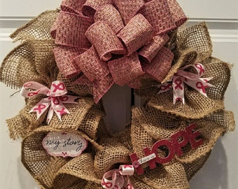 Cancer Awareness, Pink, burlap