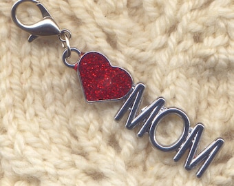 Mom Stitch Marker Clip Heart Love Mom Enameled Single /SM189C