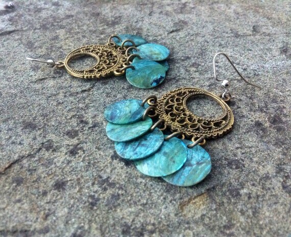 Light Blue "Simply Chandelier" Mussel Shell Earrings