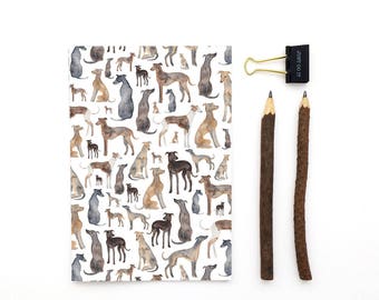 Greyhound, Notebook, Sighthound, Whippet, Italian Greyhound, Lurcher, Dog, Sketchbook, Journal, Book, Stationery, Puppy, Notepad, Pattern