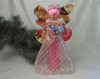 Angel foil mesh tree topper / vintage Woolworth