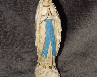 French Virgin Mary Statue - Antique Chalkware Plaster Religious Figure - Devotion Christian Statue - Vierge Marie