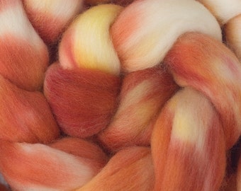 Polwarth Wool Roving (Combed Top) Hand Dyed in Tangerine. 4oz