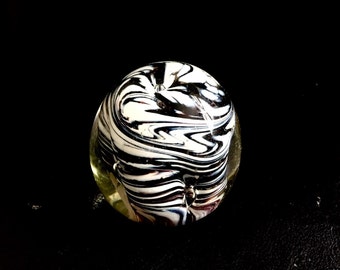 SALE Paperweight vintage round black white office decor blown glass
