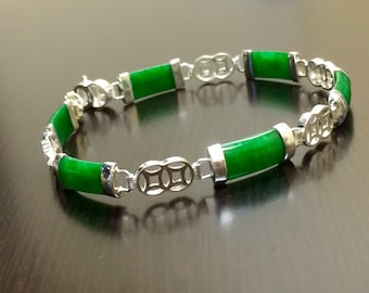 Jade Bracelet - Green Jade Bracelet - Silver Jade Bracelet - Jade Link Bracelet - Handmade Bracelet - Jade Jewelry - Silver Bracelet - Jade