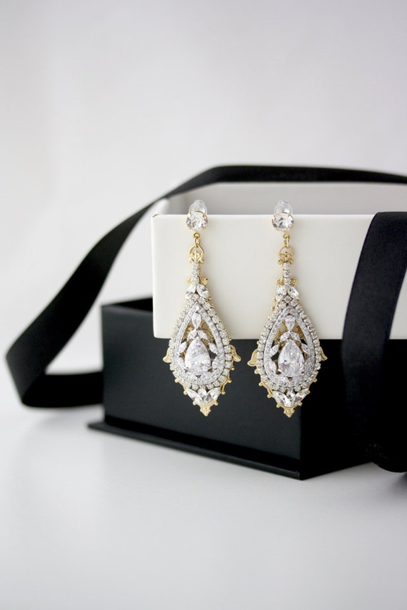Gold Bridal Earrings Chandelier Wedding Swarovski Like This Item