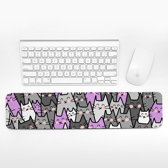 Cat Keyboard Wrist Rest Pad, Purple Gray Wrist Keyboard Pad, Cats Wrist Pad for Keyboard Rest, Cute Decor Office Desk Accessories for Women