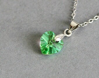Swarovski Crystal Green Heart Necklace, Tiny Crystal Heart, Swarovski Crystal Pendant, Heart Necklace,Green Heart, Swarovski Crystal Jewelry