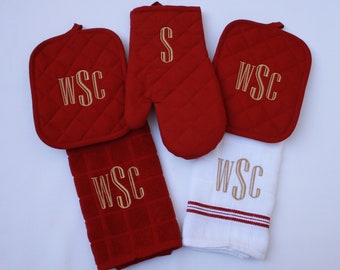 Personalized Kitchen Towel Set-5 Piece Kitchen Towel Set-Monogrammed Towel Set