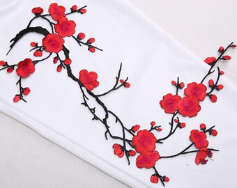 red blossom applique cherry blossom decor flower patch