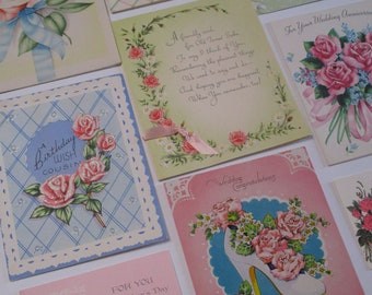 Vintage Greeting Card Lot-Ephemera-Mixed Media-Paper-Crafts-Scrap Booking-ROSES-Set of 9-1950's-UNUSED