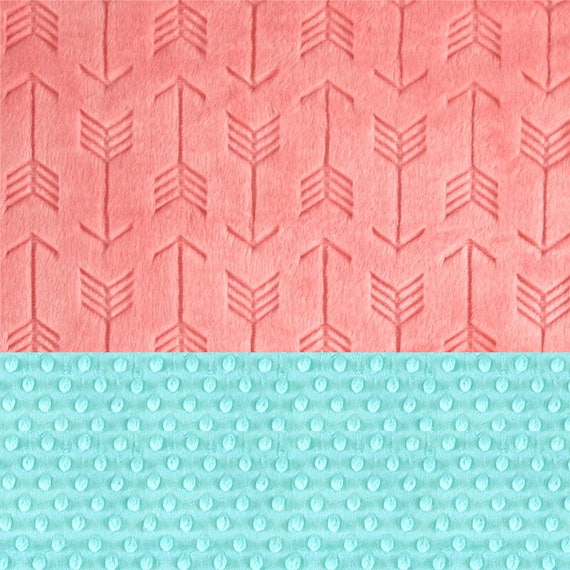 Personalized Baby Blanket For Girl- Minky Blanket - Embossed Arrow Baby Blanket - Coral Aqua // Arrow Nursery / Coral Arrow Blanket