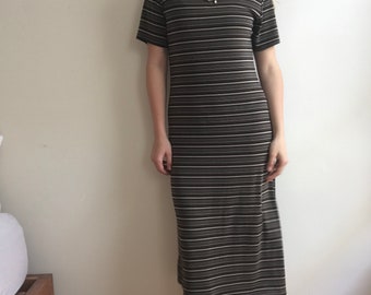 Long Striped V Neck Dress