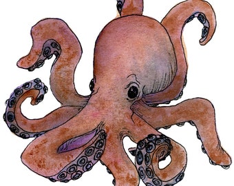 octopus original watercolor painting