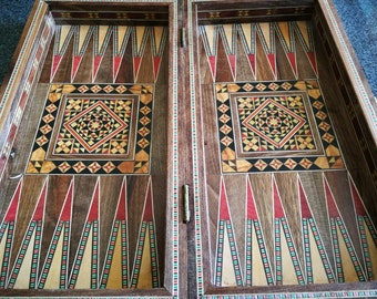Handmade Oriental Luxury Backgammon Tavla Chess Inlay wood craftmenship compact