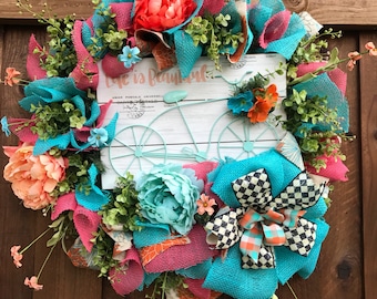 Sunmer Wreath, Enjoy the Ride, Bicycle Wreath, Everyday Wreath