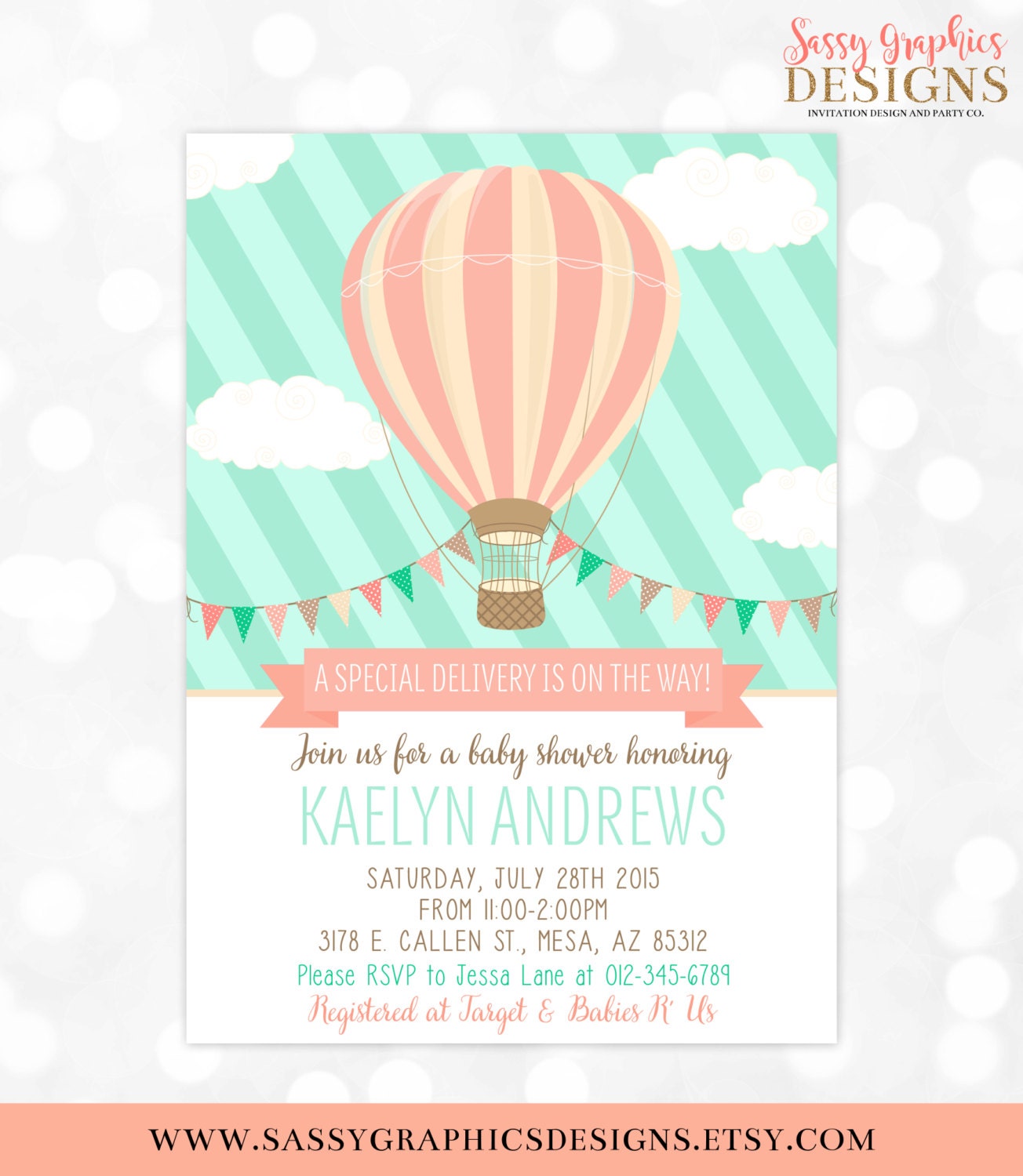 Printable Hot Air Balloon Baby Shower Invitations 8