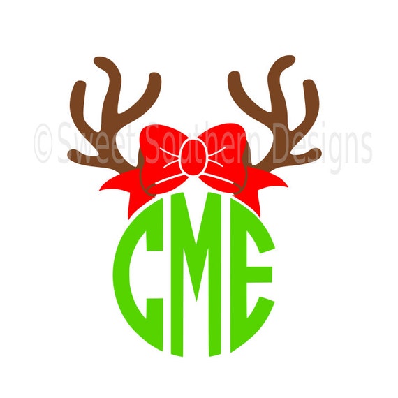 Download Reindeer antler with bow monogram deer SVG instant download