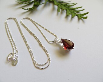 Almandite Garnet Necklace, Sterling Silver Necklace, Semi Precious Gemstone Necklace, January Birthstone Necklace, Red Birthstone Jewelry