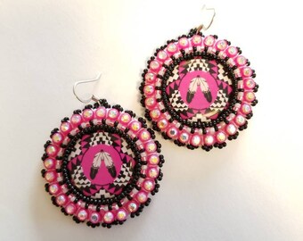 Native American Beaded Two Feathers Earrings