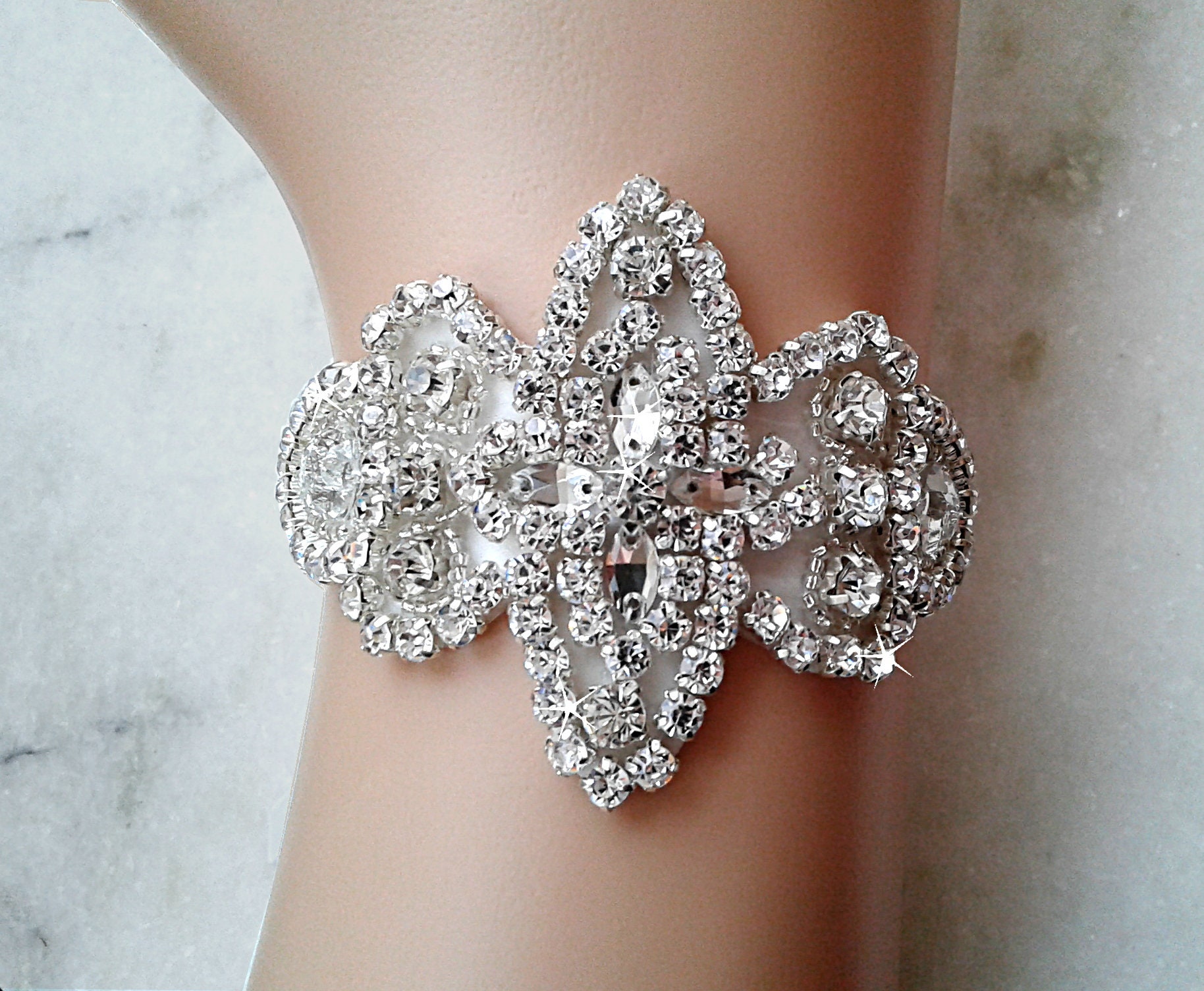 Rhinestone Bridal Cuff Crystal Wedding Bracelet Silver Bride