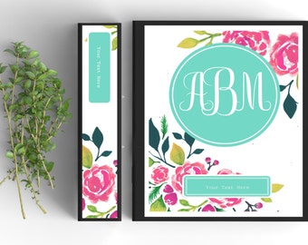 Monogram Binder Cover-Personalized Binder Inserts and Spines (8.5x11in)- Printable Binder Covers-Editable