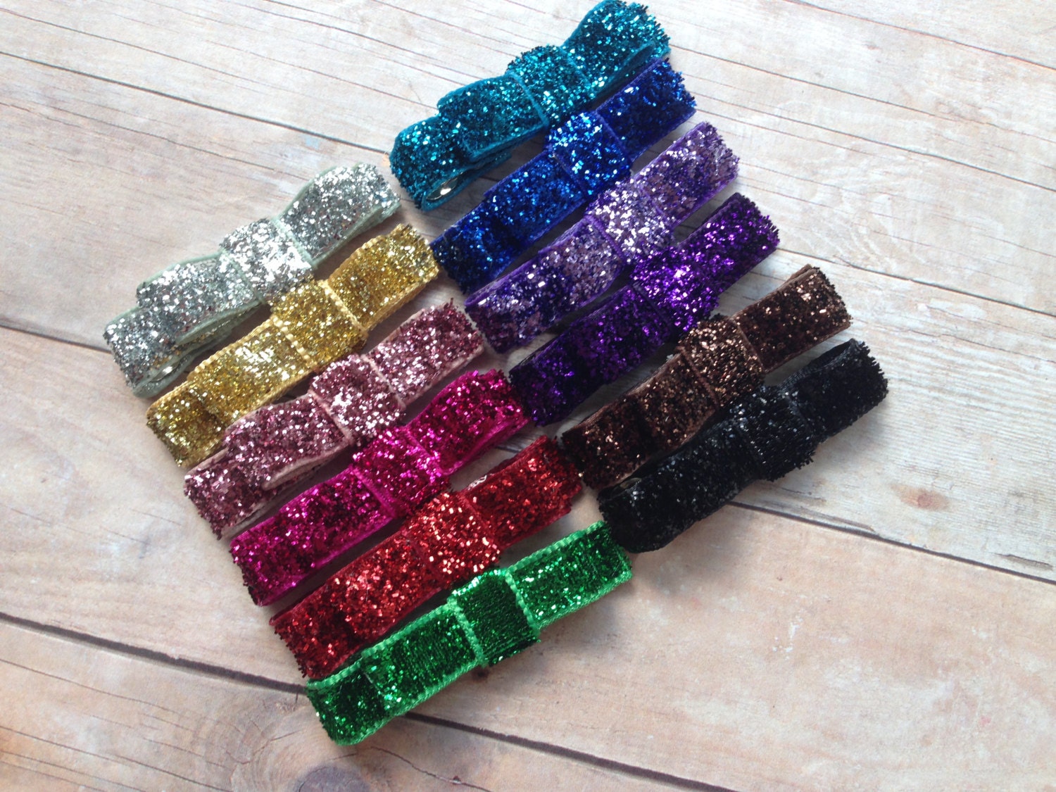 Set of 12 glitter hair clips glitter hair bows baby bows