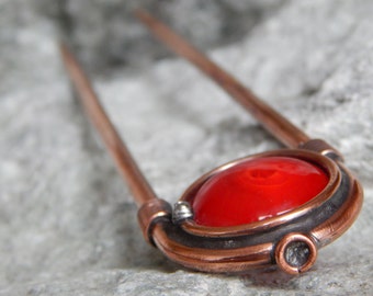 Copper hair pin Red hair pin Wire wrapped pin Hair stick Boho wedding pin Hair jewelry Hair holder For women Steampunk hairpin For her