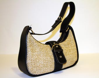 Bolzano black leather and straw hobo handbag